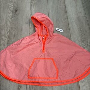 Old Navy Coral Pink Hooded Rain Poncho with Neon Orange Trim